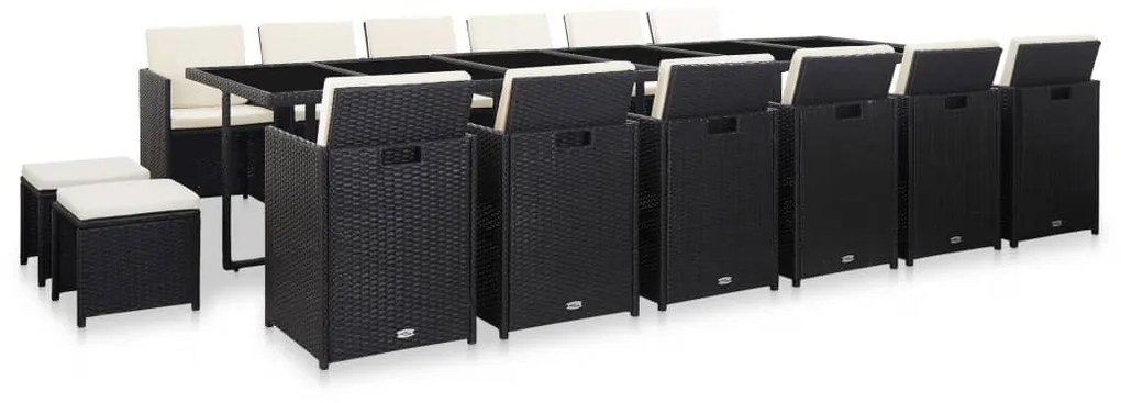 vidaXL 17 pcs conjunto jantar exterior com almofadões vime PE preto
