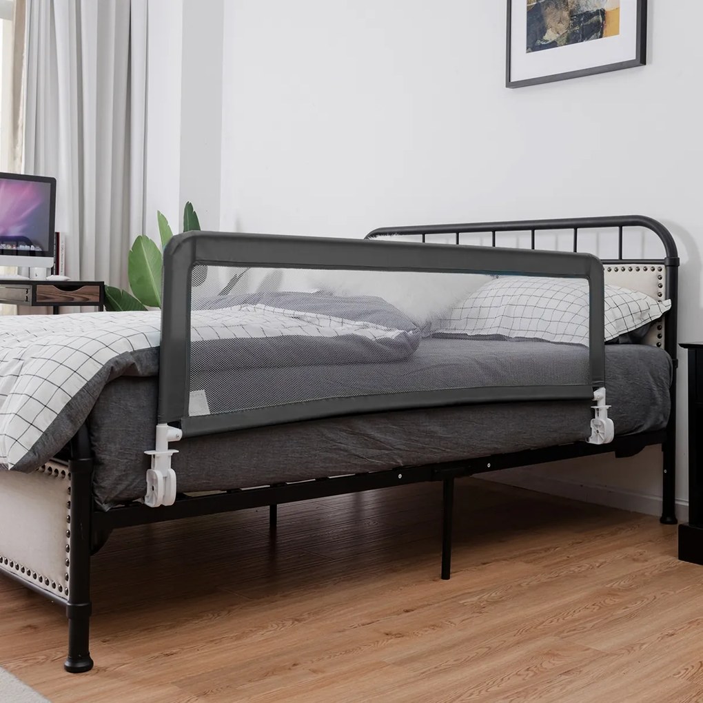 Barra de segurança para bebés para camas com altura ajustável 150 x 55 cm cinza