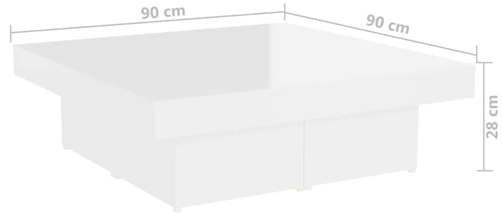 Mesa de centro 90x90x28 cm contraplacado branco brilhante