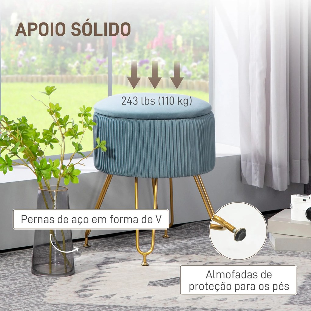 Puff de Armazenamento para Dormitório Puff de Arrumação Estofado em Ve