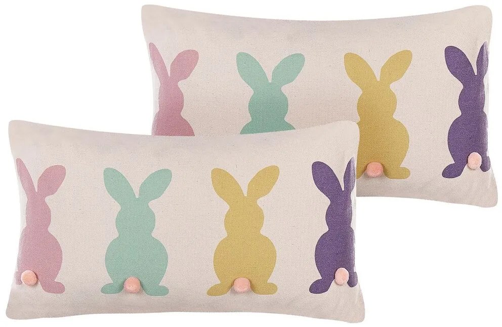 Conjunto de 2 almofadas coloridas motivo de coelho multicolor 30 x 50 cm CLUSIA Beliani