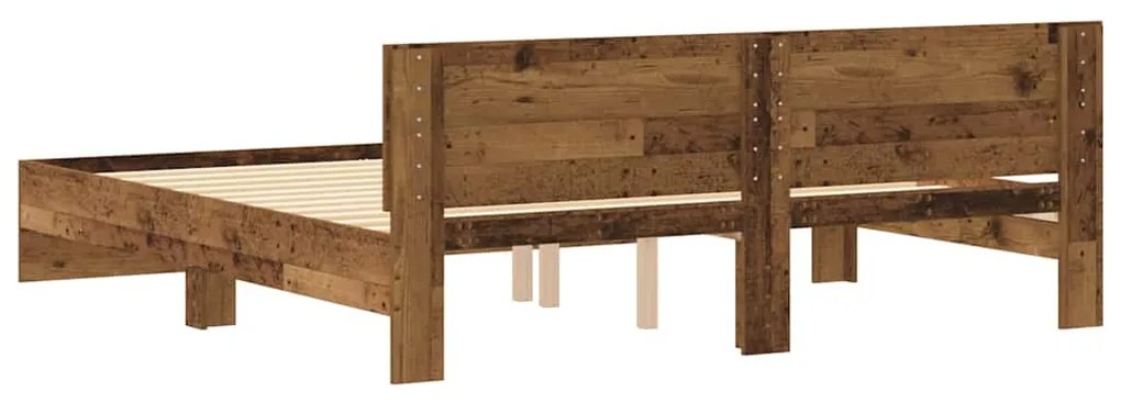 Cama com cabeceira - Madeira velha - 180 x 200 cm - Estrutura de madei