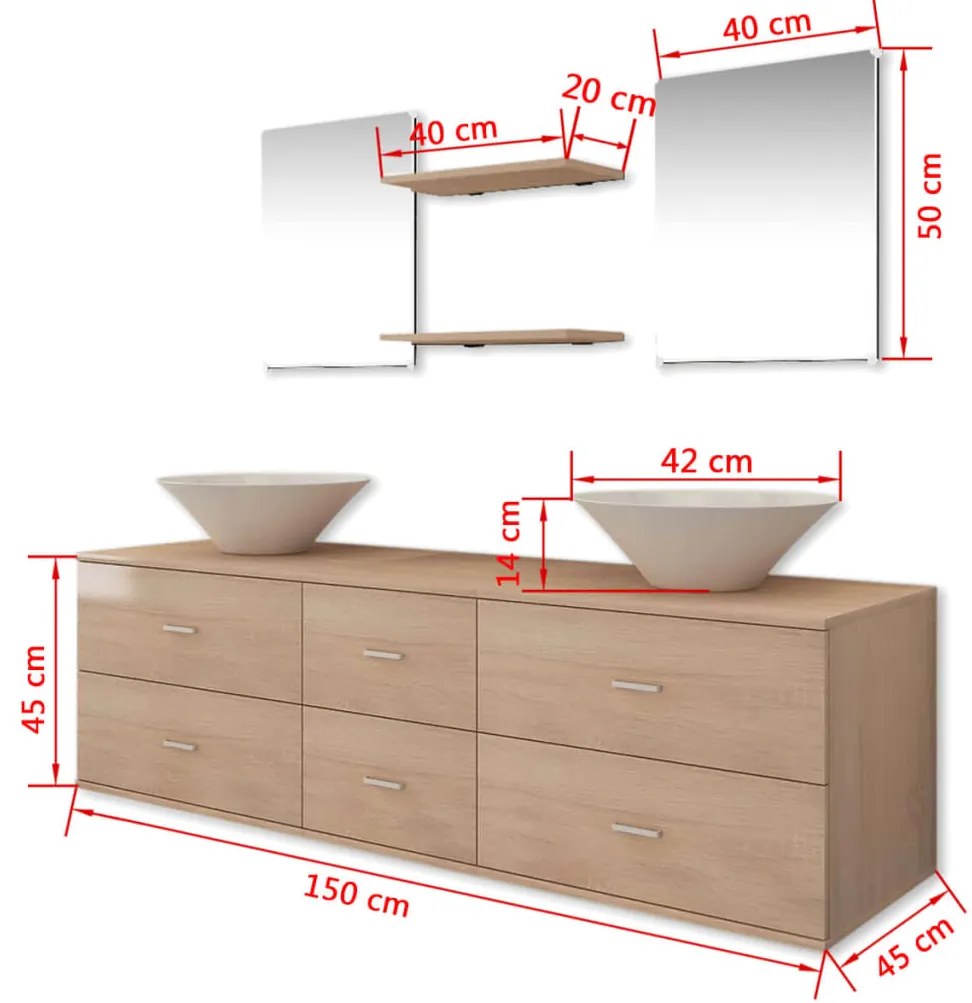 Móveis casa de banho 7 pcs e conjunto de lavatório bege