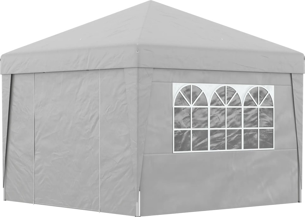 Tenda de jardim dobrável 3 x 3 x 2,75 m com proteção UV 30+ com janelas + paredes laterais + saco de transporte cinzento