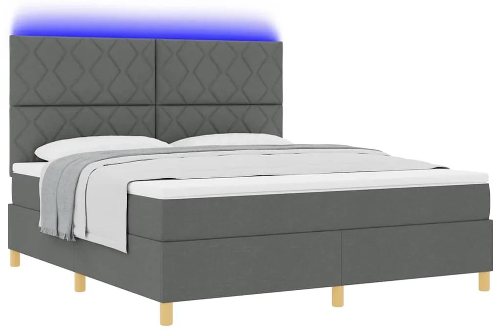Cama com Molas com Colchão &amp; LED Cinza Escuro 180x200 cm Tecido