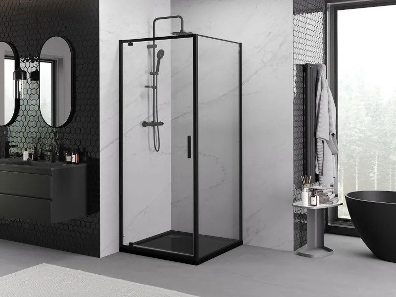 Mexen Exo-BR cabine de duche pivotante 100 x 100 cm, transparente, preta - 8181-100-100-70-00