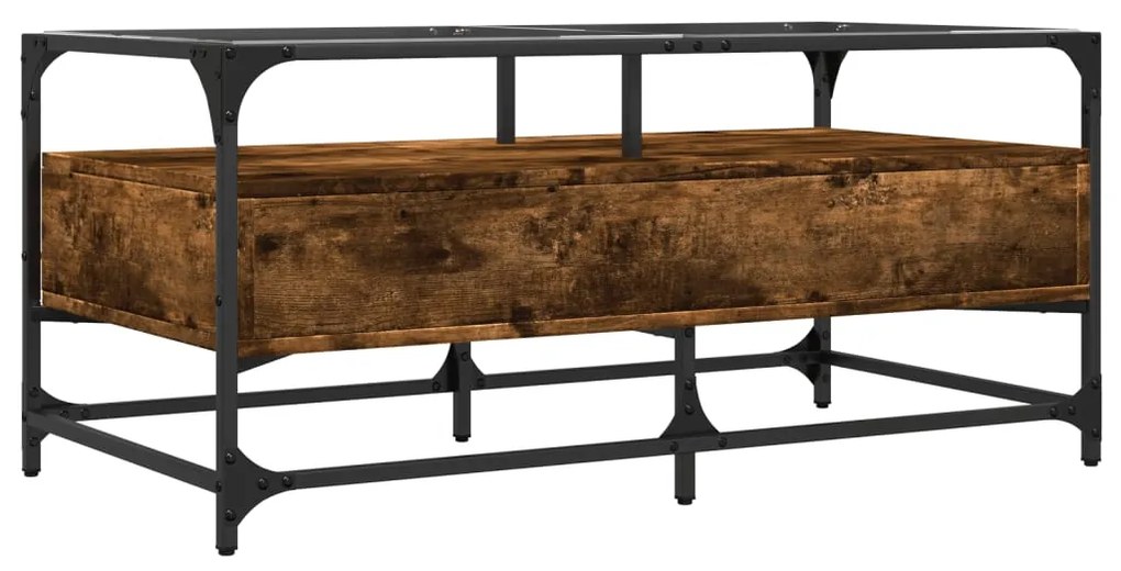 Mesa de centro c/topo de vidro 98,5x50x45cm carvalho fumado aço