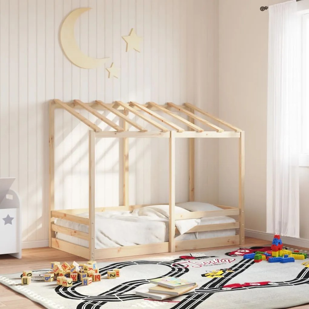 Cama infantil com telhado 70x140 cm madeira de pinho maciça