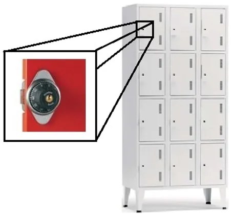 Cacifos Metálicos Triplo Cinza 12 Cacifos 1900x900x500 mm Combinação em Roleta