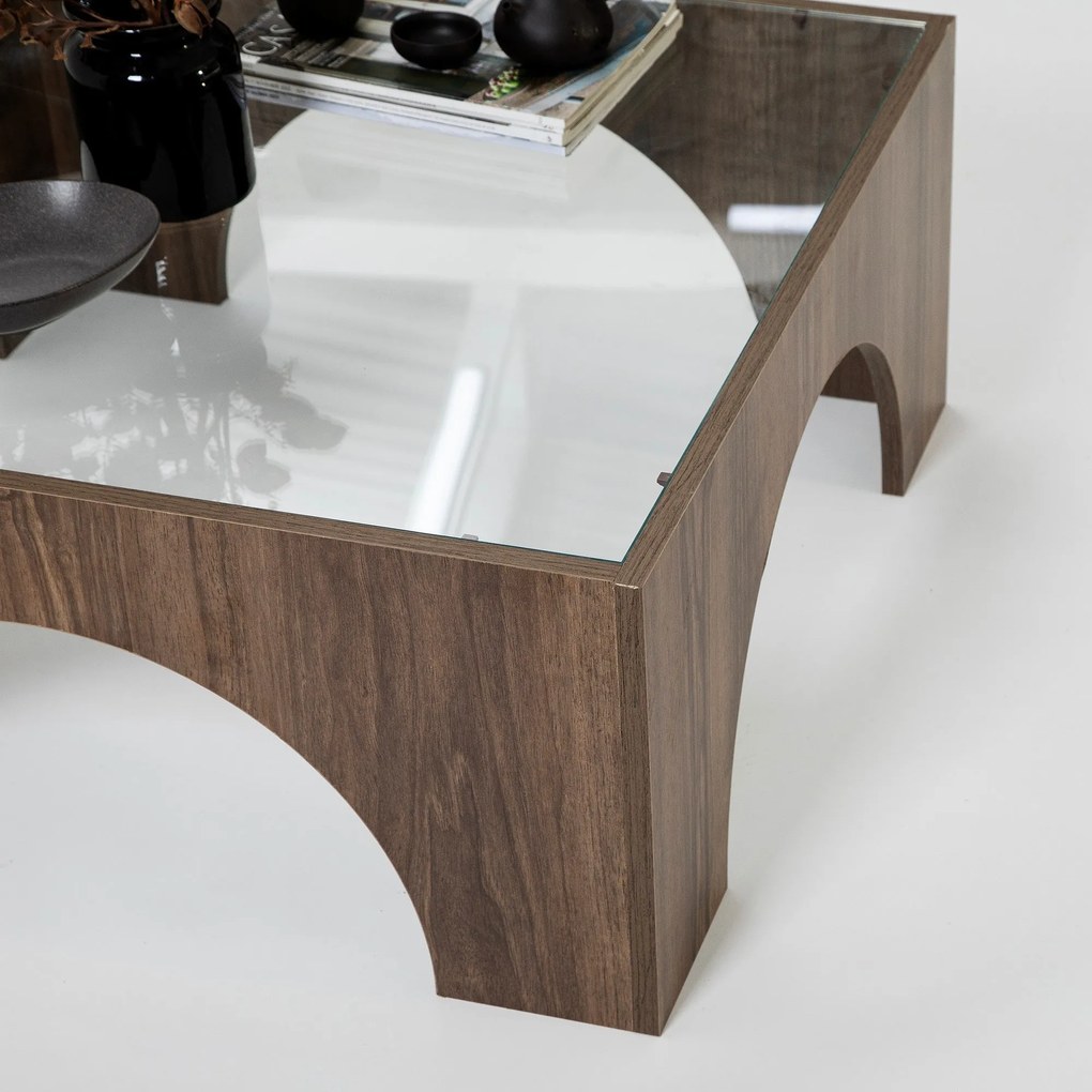 Mesa de Café Seine - Transparente e Nogueira - 80x35x80 cm