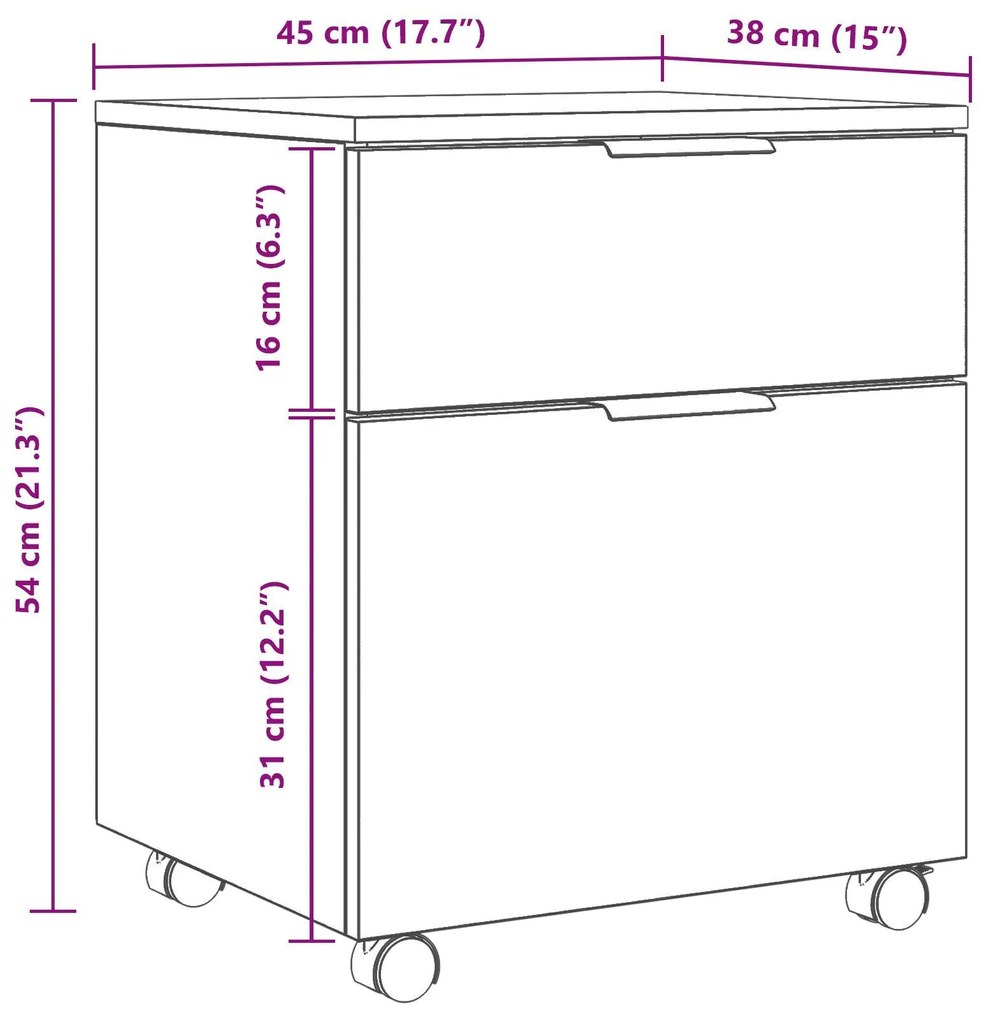 Gabinete Móvel vidaXL com Rodas Carvalho Preto 45x38x54 cm