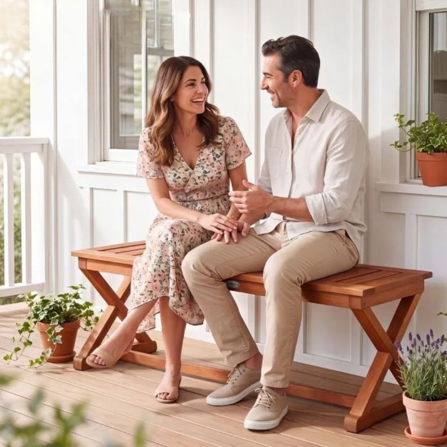 Banco de Jardim, 110 x 42 x 43 cm, Pernas em X, Castanho