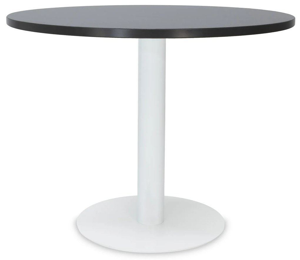 Mesa de Reunião Redonda 1200x750 mm – Tampo Preto em Melamina, Estrutura Branco