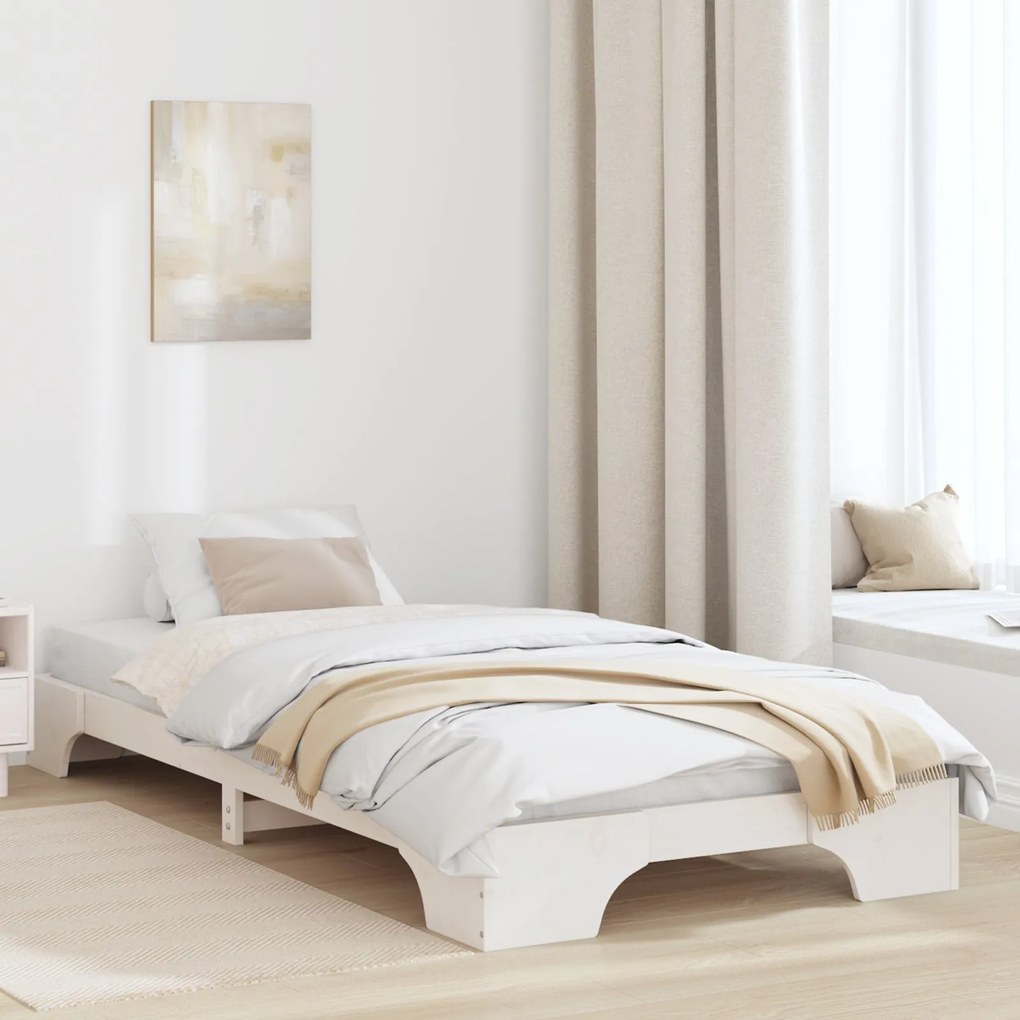 Estrutura de Cama Branca Madeira de Pinho Sólida 90 x 190 cm