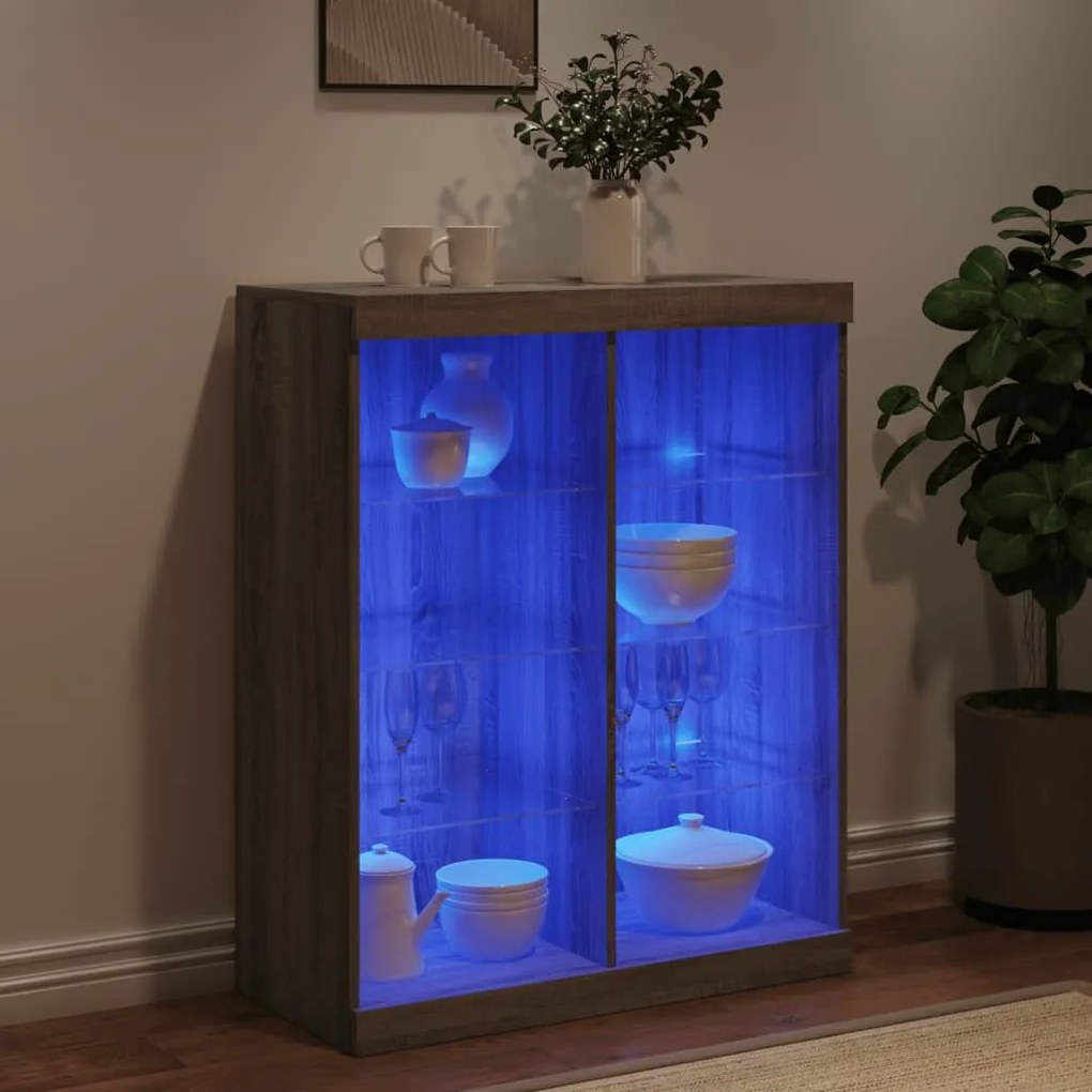 Aparador com luzes LED 81x37x100 cm cinzento sonoma