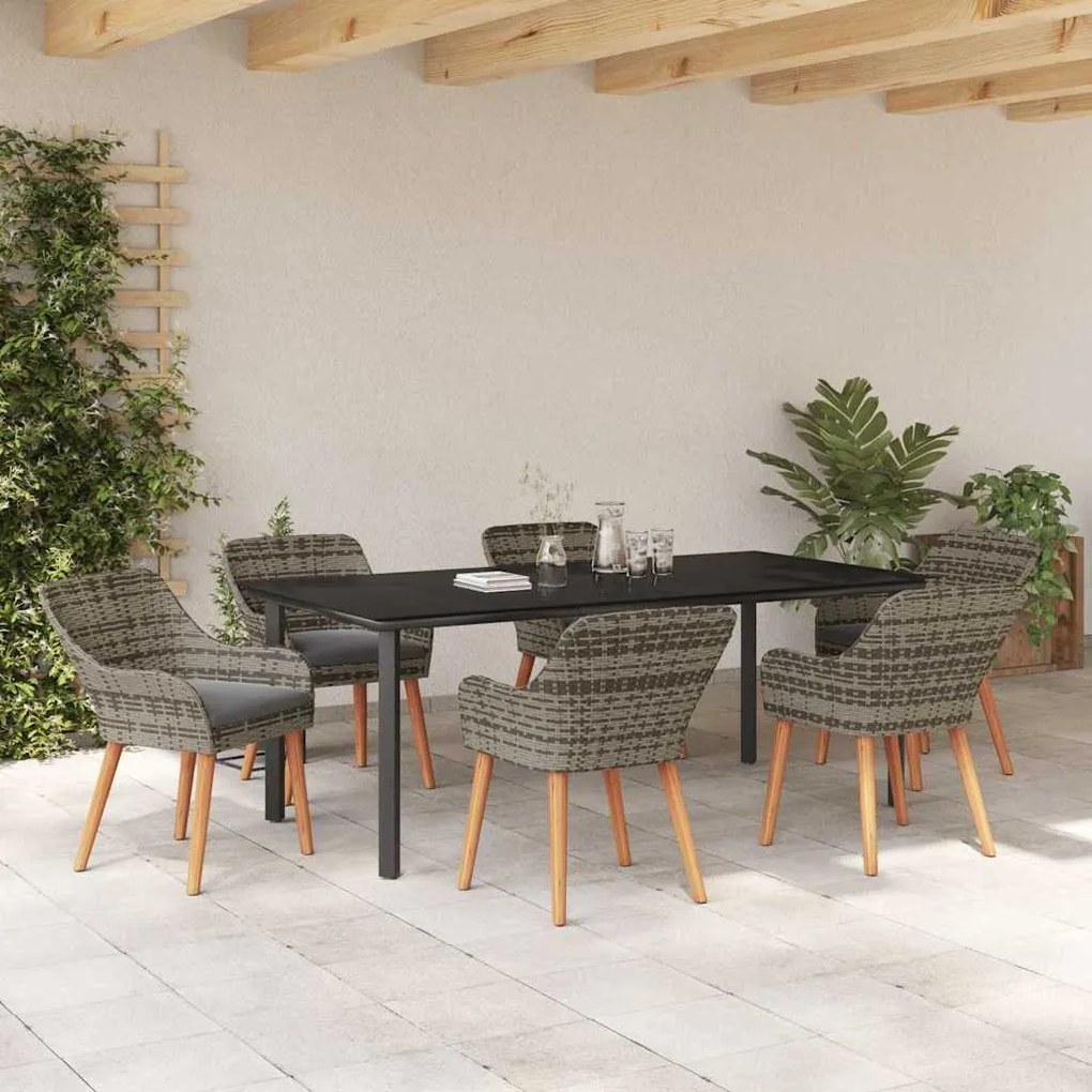 Conjunto de Jantar de Jardim 7 Peças Cinza em Rattan Sintético