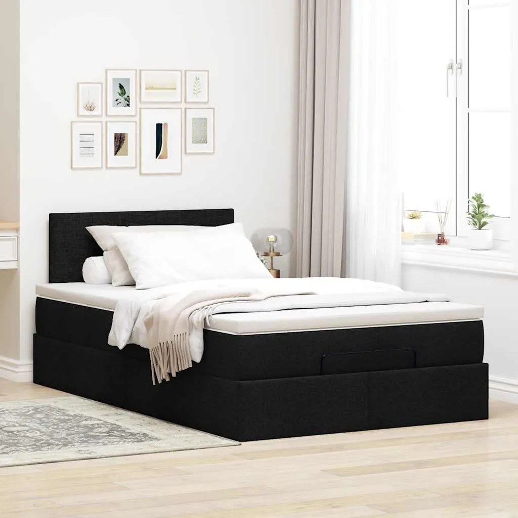 Cama otomana com colchão 120x190 cm tecido preto