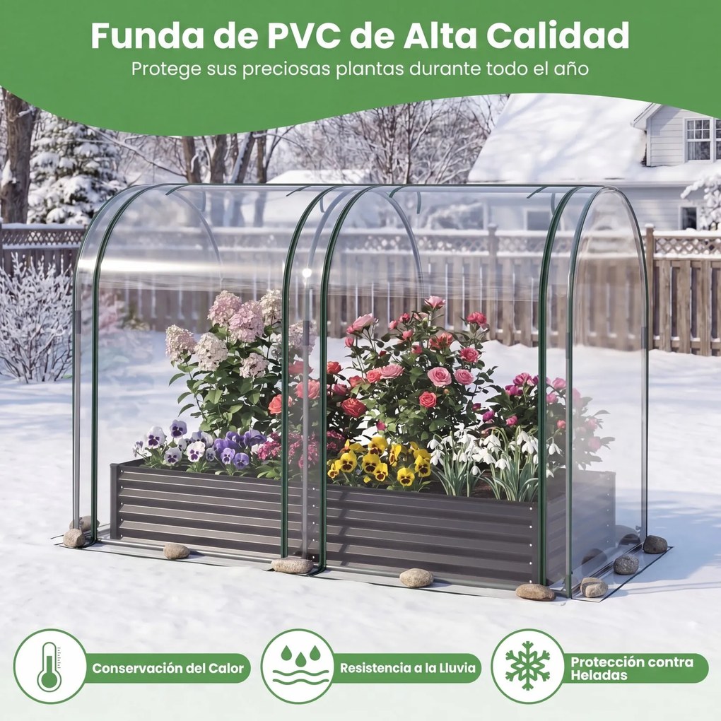Estufa urbana 180 x 90 x 30 cm com estufa de PVC transparente, floreira de metal galvanizado, 2 janelas enroláveis, floreira coberta , preta