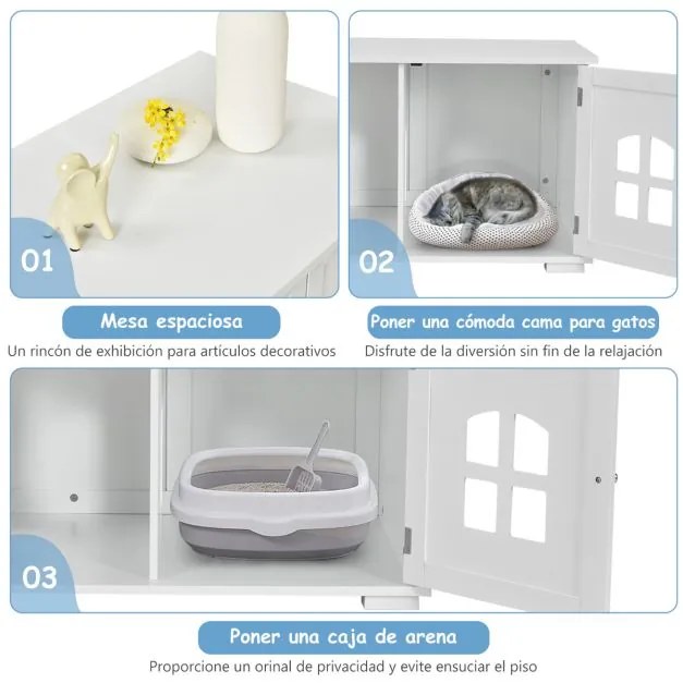 Caixa de areia para gatos com portas e janelas duplas 81 x 53 x 53 x 49 cm Branco