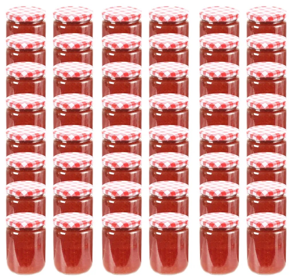 50798 vidaXL Frascos de vidro com tampas brancas e vermelhas 48 pcs 230 ml