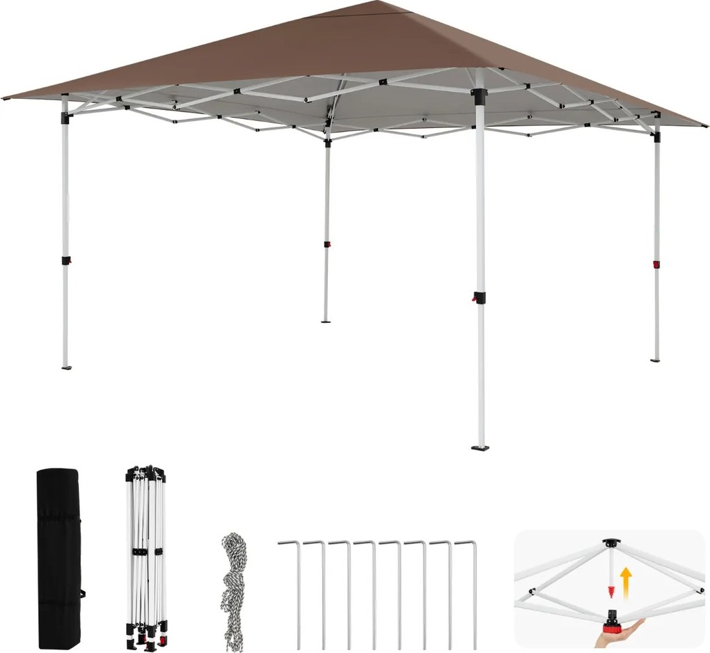 Tenda de Jardim Dobrável Emergente, 350 x 352 x 250 cm, Altura Ajustável em 3 Posições, Castanho