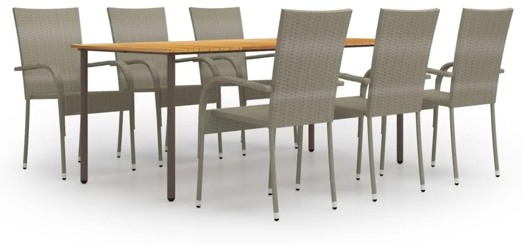 vidaXL 7 pcs conjunto de jantar para jardim vime PE cinzento