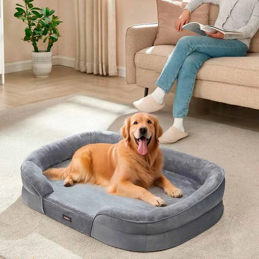 Cama para cães com bordas elevadas 106 x 76 x 18 cm cinza claro