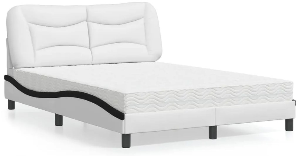 Cama com colchão 140x200 cm couro artificial preto e branco