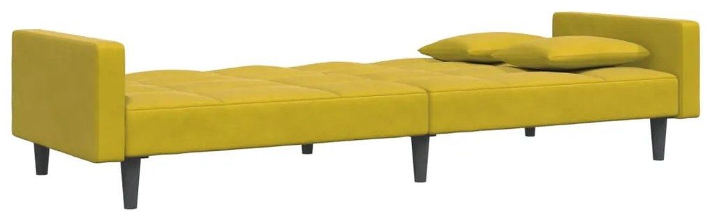 Sofá-cama 2 lugares c/ apoio de pés veludo amarelo