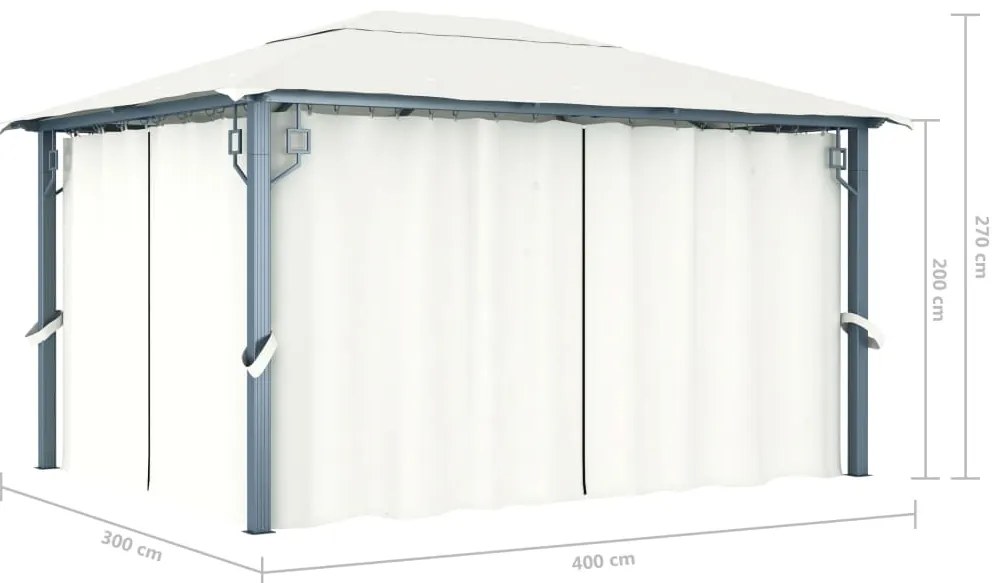 Gazebo com cortina 400x300 cm alumínio creme