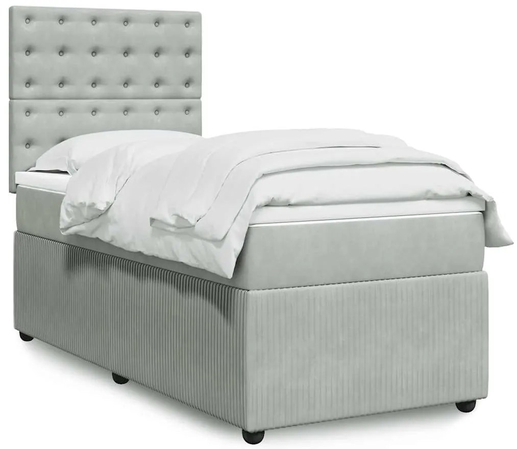 Cama com molas/colchão 90x200 cm veludo cinza-claro