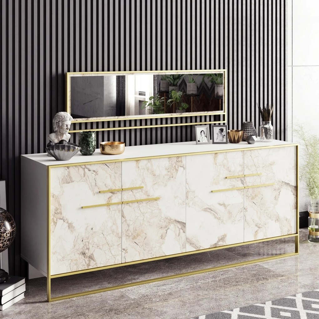 Console Polka – Dourado/Branco – 179,9 cm x 75 cm x 47,3 cm