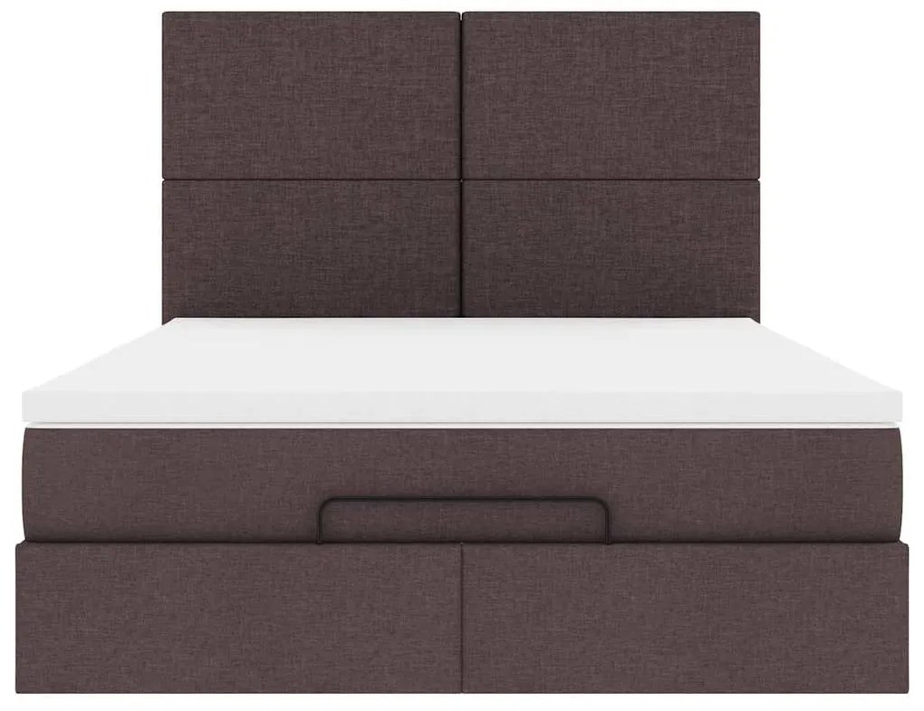 Estrutura cama otomana colchão 140x200cm tecido castanho escuro