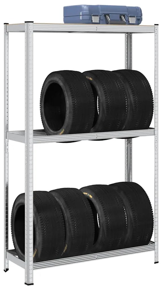 vidaXL Prateleira para pneus de 2 camadas prateada 110x40x180 cm aço