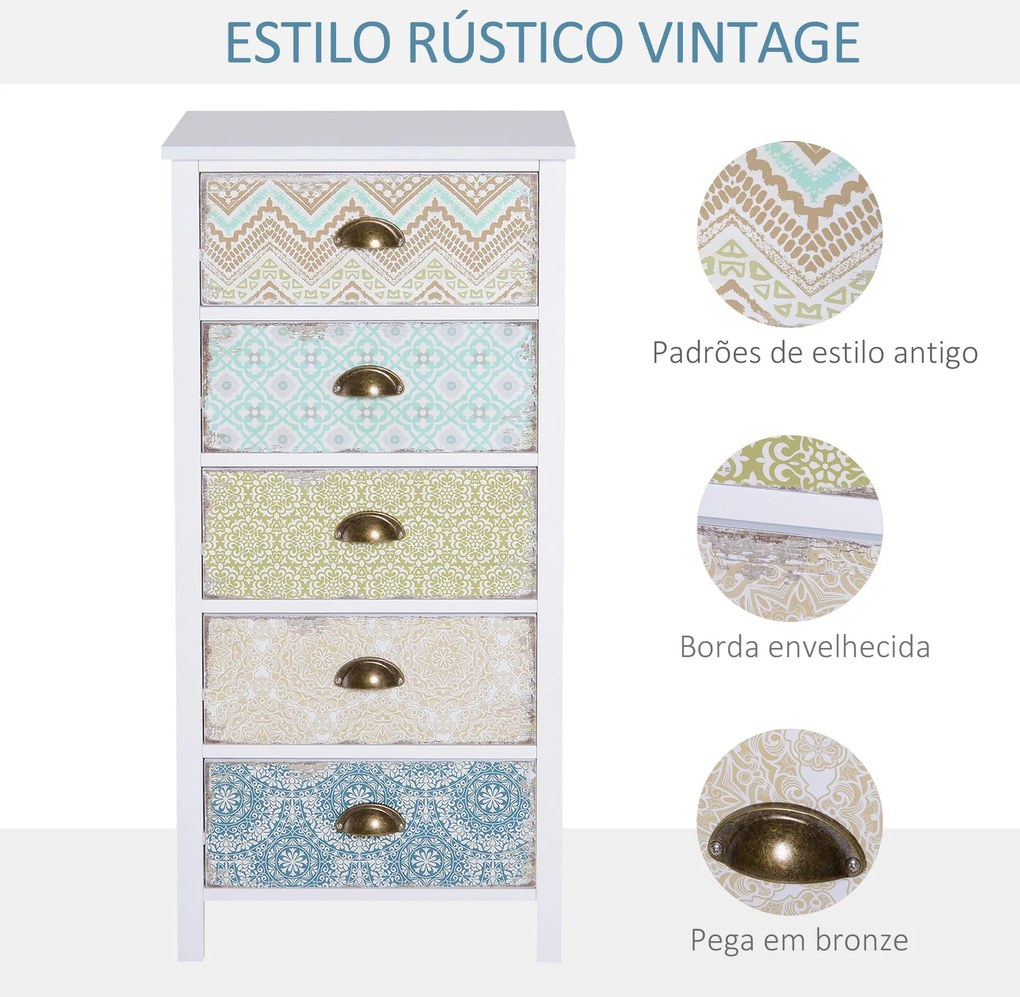Cómoda de Dormitório Moderna Cómoda de Madeira com 5 Gavetas com Difer