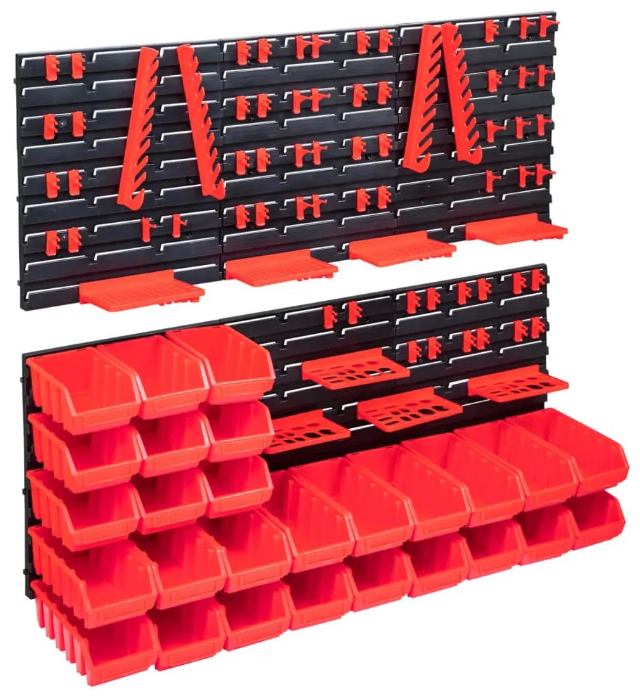 103 pcs kit caixas arrumação c/ painéis parede vermelho e preto