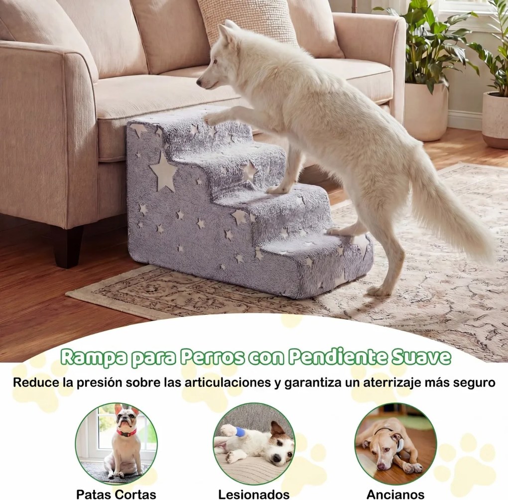 Escada de espuma 80 x 42 x 48 cm com 4 degraus para cães luminescente, com base antiderrapante e capa lavável de alta densidade, para animais de estim