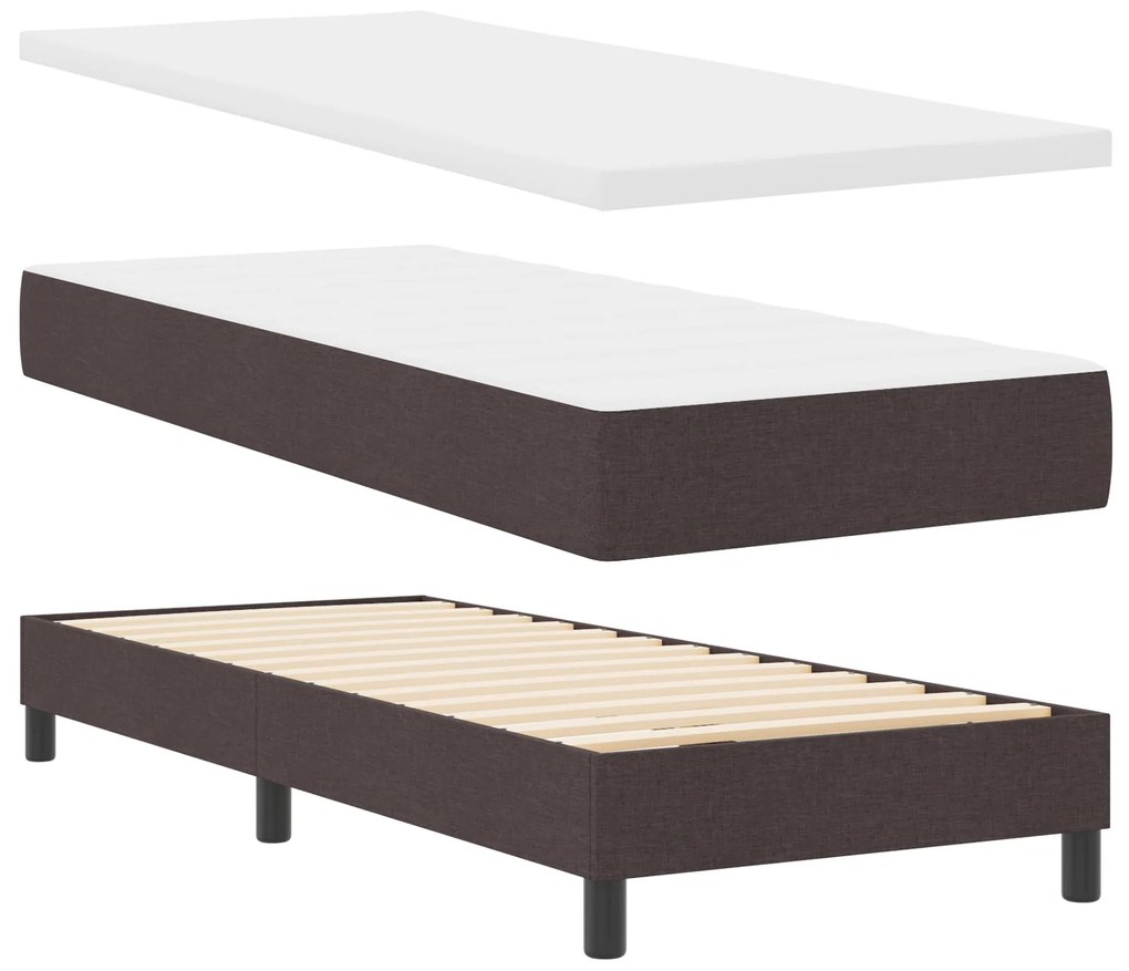 Cama Box Spring com Colchão Marrom Escuro 80x200 cm Tecido