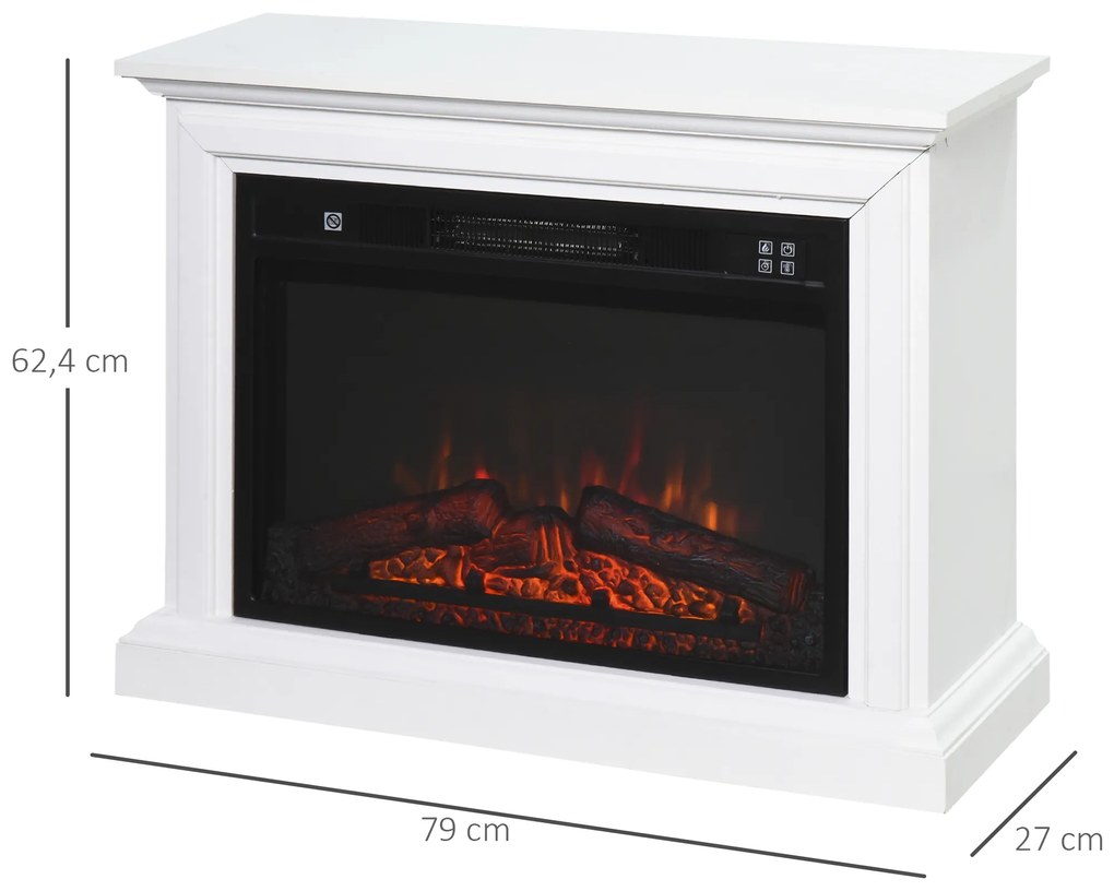 HOMCOM Lareira de parede elétrica Potência 1800W Efeito de chama de LED com controle remoto Temporizador e termostato 79x27x62,4 cm branco