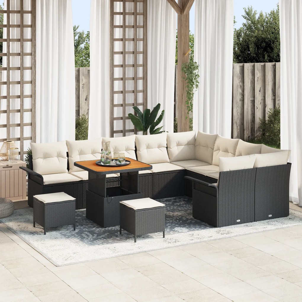Conjunto de sofá de jardim vidaXL de 12 peças com almofadas preto vime