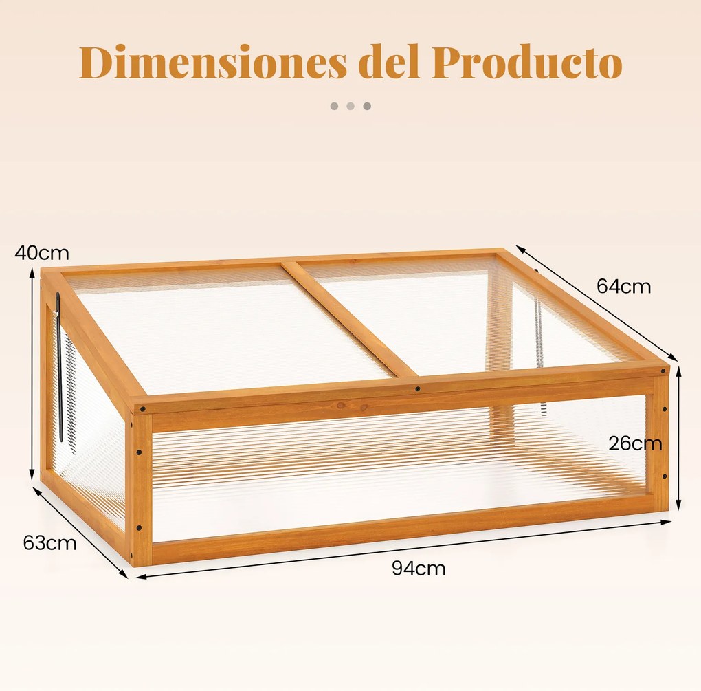 Estufa de madeira 94 x 63 x 40 cm, teto transparente rebatível, proteção para vasos elevados, pequena, para interior e exterior, jardim, terraço, cor