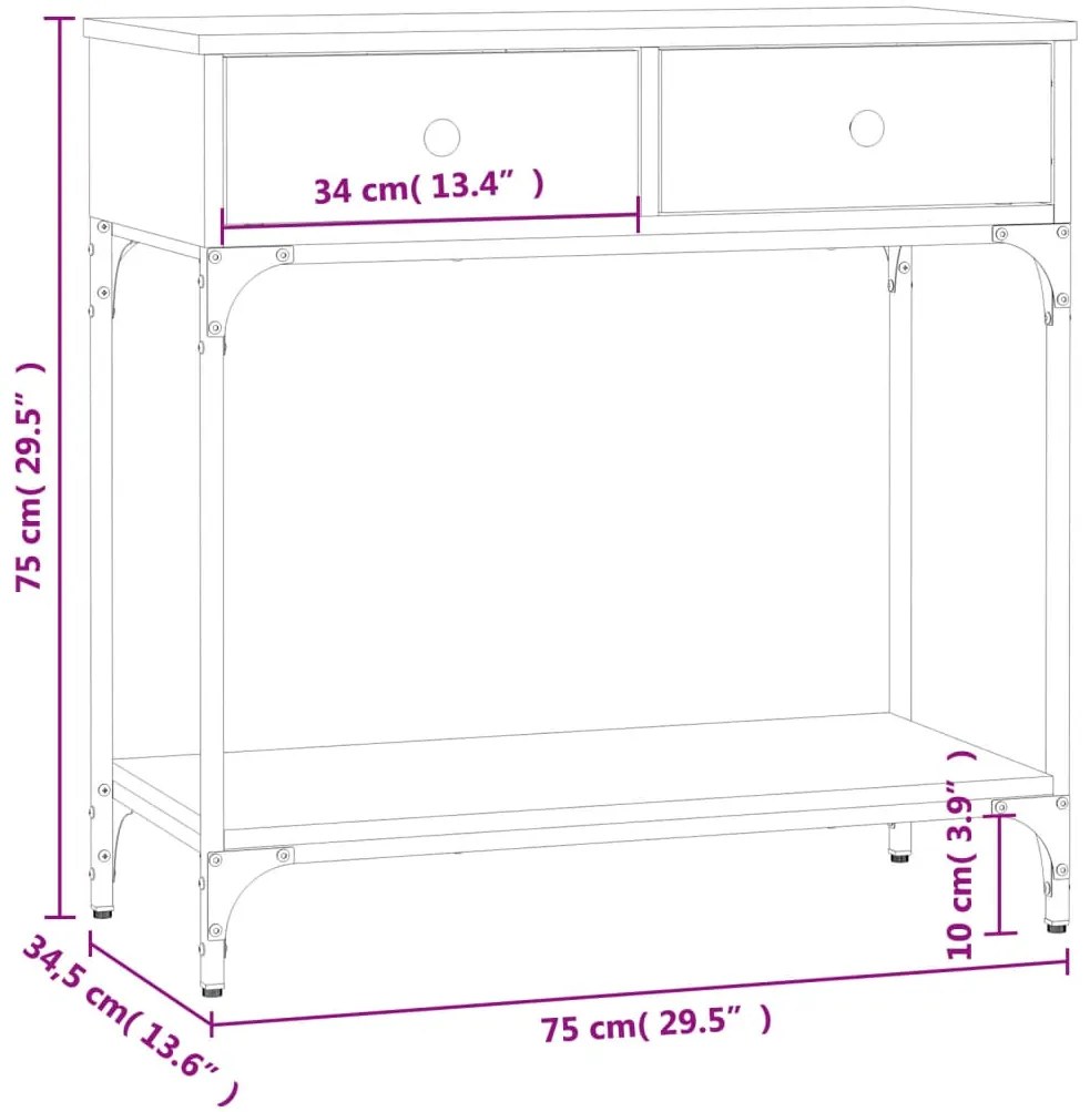 Mesa consola 75x34,5x75 cm derivados de madeira cinzento sonoma