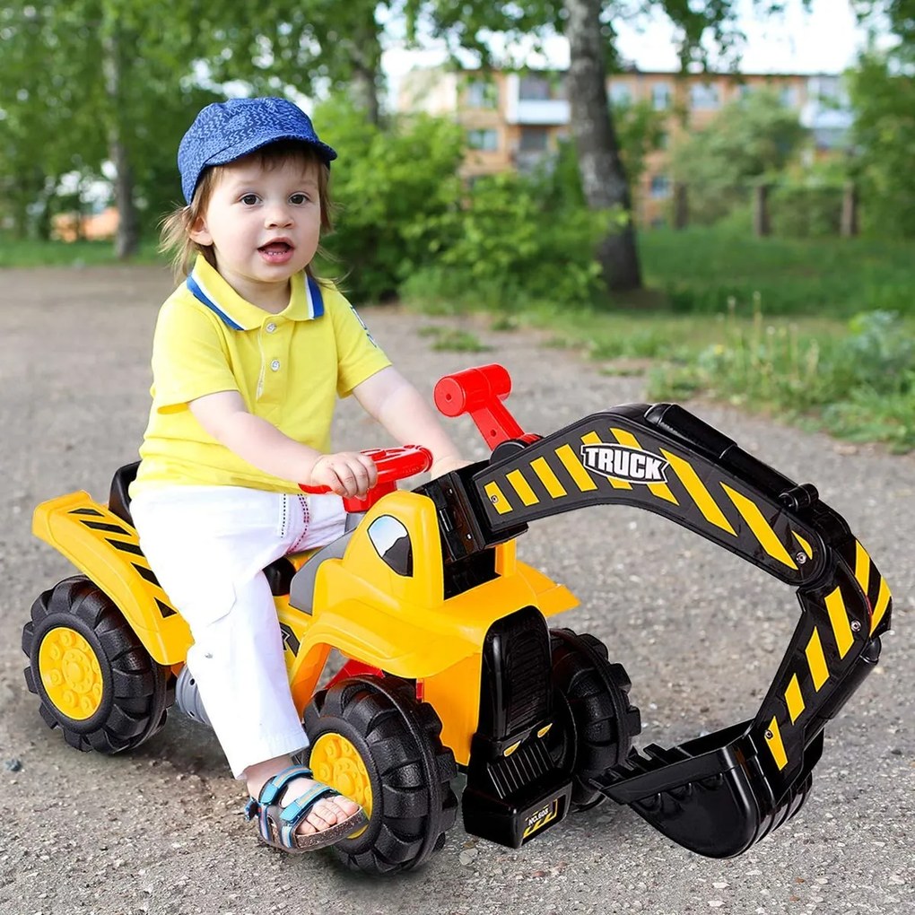 Brinquedo infantil escavadora andarilho com rodas de assento e dramatização de capacete 84 x 45 x 30 cm Amarelo