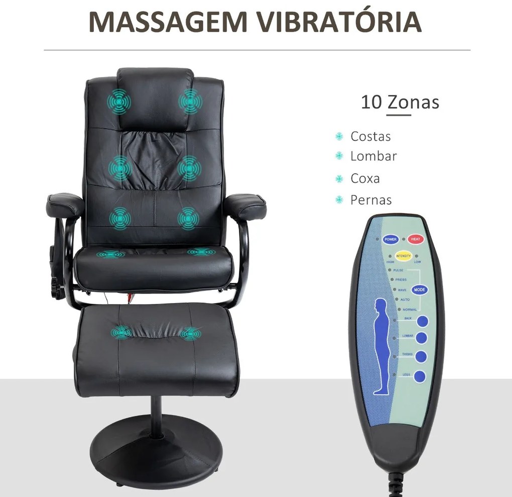 Poltrona Katy com 10 Pontos de Massagens e Reclinável – Preto - Design