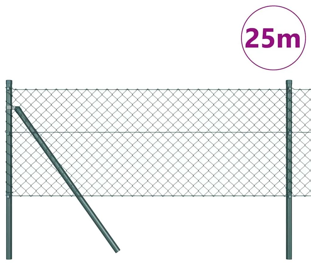 Conjunto de Postes de Cerca Verde 0.6 x 25 m Aço Galvanizado