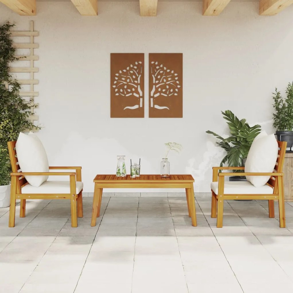 3 pcs conjunto lounge de jardim c/ almofadões acácia maciça