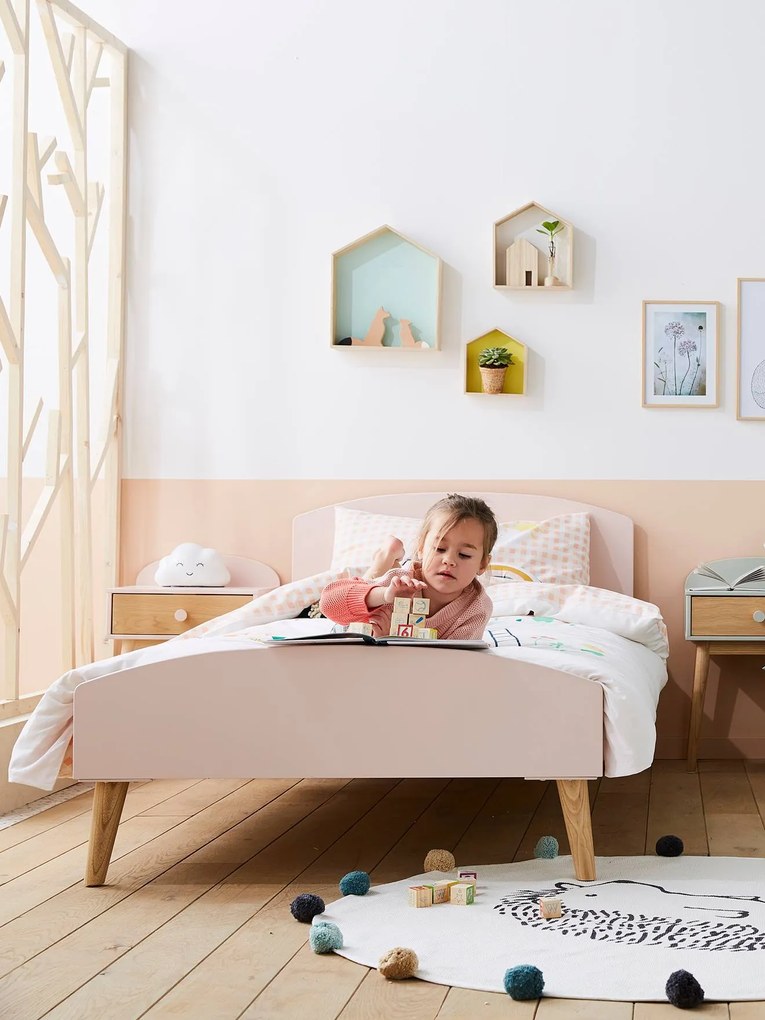 Cama de criança Montessori, TEMA CONFETES rosa claro liso