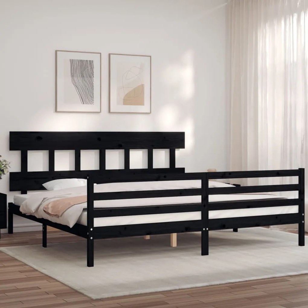 Estrutura de cama com cabeceira 200x200 cm madeira maciça preto