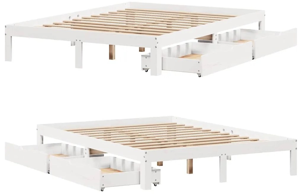 Estrutura de cama com gavetas 160x200 cm pinho maciço branco
