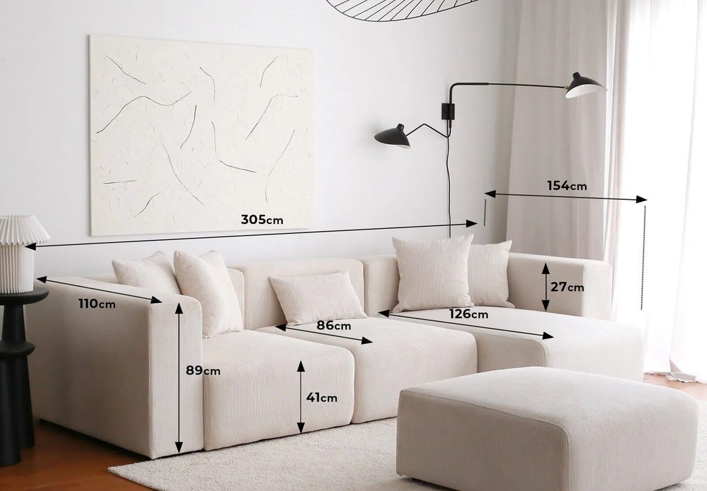Sofá de Canto Yolo - Branco - 305cm x 89cm x 154cm